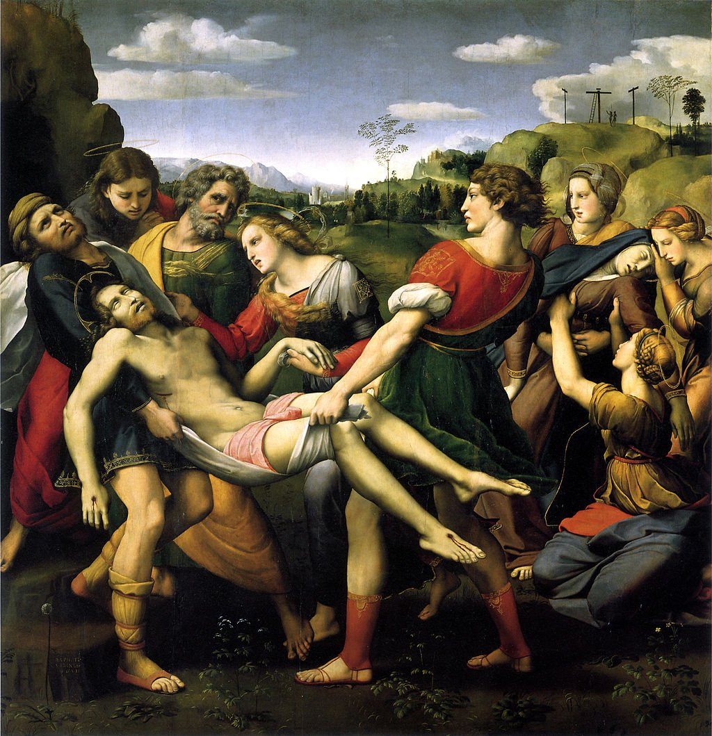 Рафаэль Положение во гроб (центральный образ алтаря Бальони). Галерея Боргезе. Рим