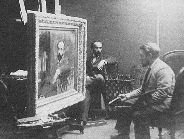 Валентин Серов пишет портрет Исаака Левитана. Фотография 1892 года