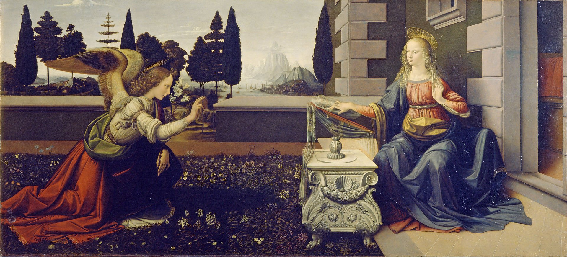 Благовещение, Леонардо да Винчи, 1472—1475, Уффици.Флоренция