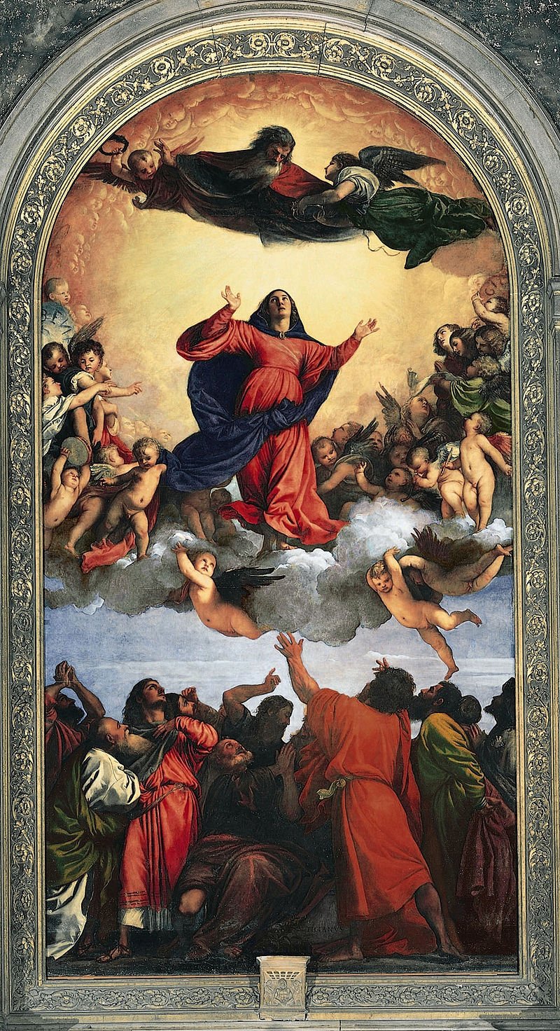 Гигантских размеров полотно "Вознесение Богородицы или Assunta" работы Тициана 1516-1518 Собор Санта-Мария Глориоза деи Фрари (Венеция)