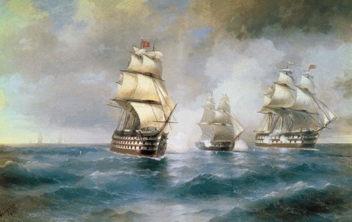 Айвазовский Бриг Мркурий, атакованный двумя турецкими кораблями