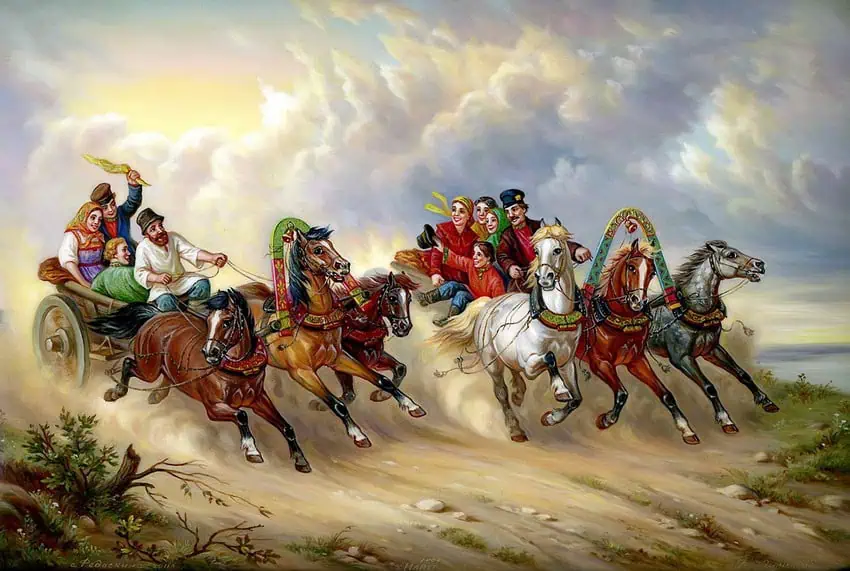 Федоскино. Шкатулка "Наперегонки"