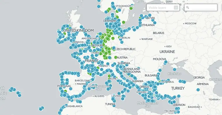 Карта пляжей с Голубыми флагами
