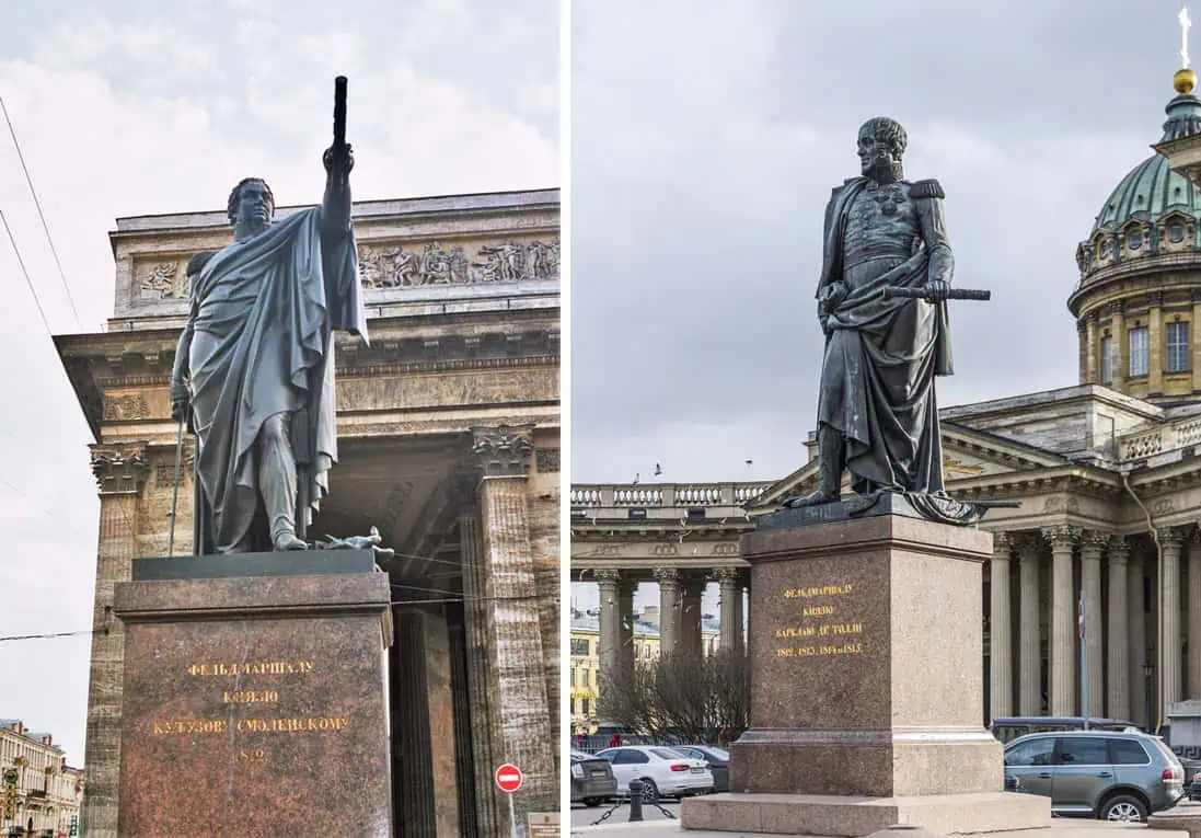 памятники Кутузову и де Толли перед Казанским собором Санкт-Петербурга